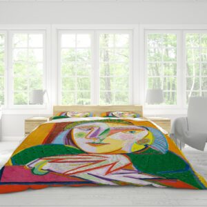 HOBBOY Bright Colors 3pc Bedding Set Warm Picasso Pattern Printed Bedding Duvet Cover Sets 2 Pillowcases with Zipper Closure All Season Queen