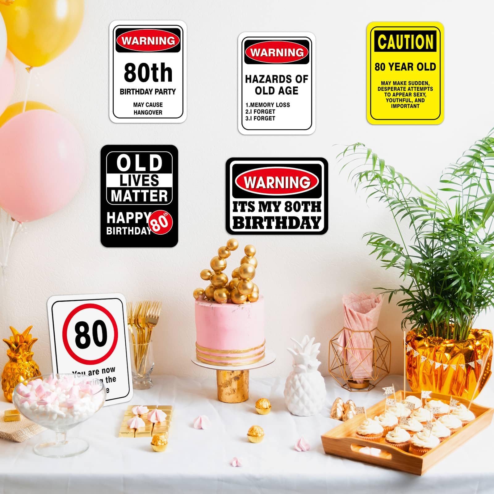 WERNNSAI 80th Birthday Decorations - 9 PCs 80s Old Zone Party Decorations, Funny Yard Banner for Grandma Grandpa, Table Centerpieces Door Wall Windows Signs Photo Booth Props for Men Women, Happy Bday Decor