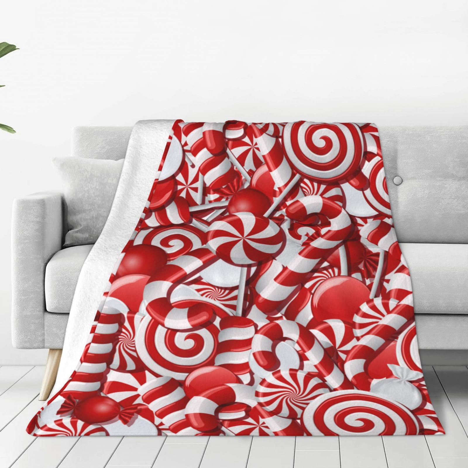 Christmas Swirl Candy Fleece Throw Blanket Red and White Sweet Xmas Soft Flannel Plush Lightweight Warm Cozy Blanket for Bed Couch Sofa Travel 50"X40"