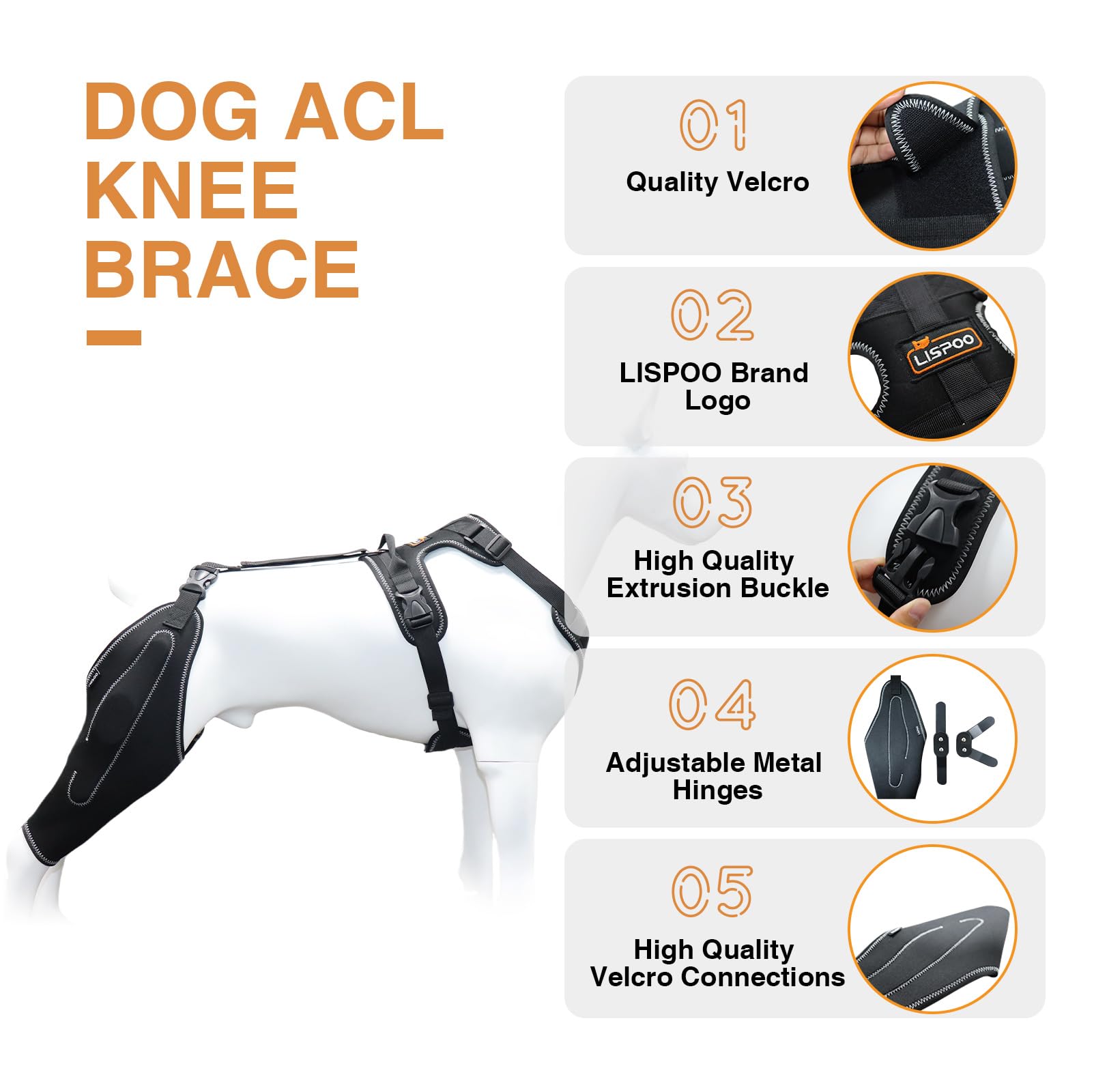 LISPOO Dog Acl Knee Brace for Torn Acl Leg，Luxating Patella，Dog Knee Braces for Back Leg Warm Joint and Relieves Joint Pain,Better Recovery with Dog Acl Knee Brace(L)