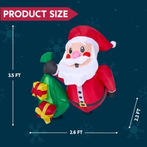 Joiedomi 3.5 FT Tall Christmas Inflatable Santa with Gift Bags Broke Out from Window, Blow Up Inflatable with Build-in LED for Window Decor, Xmas Party Indoor, Outdoor, Yard, Garden, Lawn Decoration