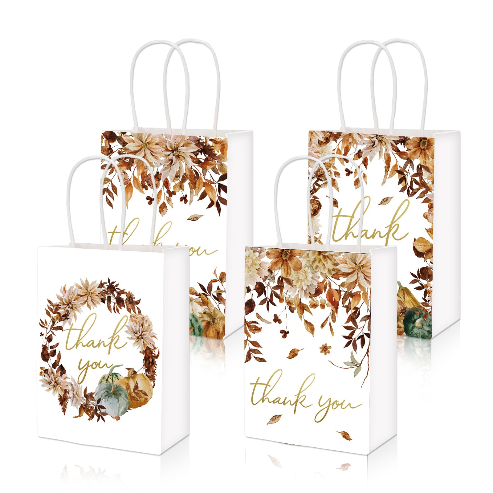 AnyDesign 12Pcs Fall Leaves Thank You Gift Bags with Handle Autumn Maple Leaves Paper Bag Foil Gold Autumn Goodie Bag for Fall Thanksgiving Wedding Birthday Party Favor Supplies, 5.9 x 8.3 x 3.2 In