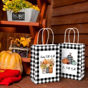 AnyDesign 12Pcs Fall Paper Gift Bags with Handle Autumn Pumpkin Gnomes Truck Goodie Bag Farmhouse Plaid Party Favor Bags for Fall Thanksgiving Birthday Wedding Party Favors, 5.9 x 8.3 x 3.2 Inch