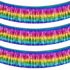 beishida 3 packs metallic foil fringe garland dark rainbow wall hanging tinsel fringe banners for car floats bridal shower wedding birthday easter graduation holiday party decoration(30 feet)