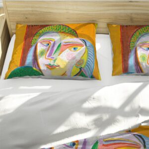 HOBBOY Bright Colors 3pc Bedding Set Warm Picasso Pattern Printed Bedding Duvet Cover Sets 2 Pillowcases with Zipper Closure All Season Queen