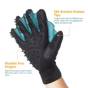 COOLJOB Patented Pet Grooming Gloves with Web, Reusable Washable Cleaning Brush Massage Hair Remover for Short Long Haired Dog Cat Horse Animal, Washing Bathing Shedding Supplies, Small, Blue Black