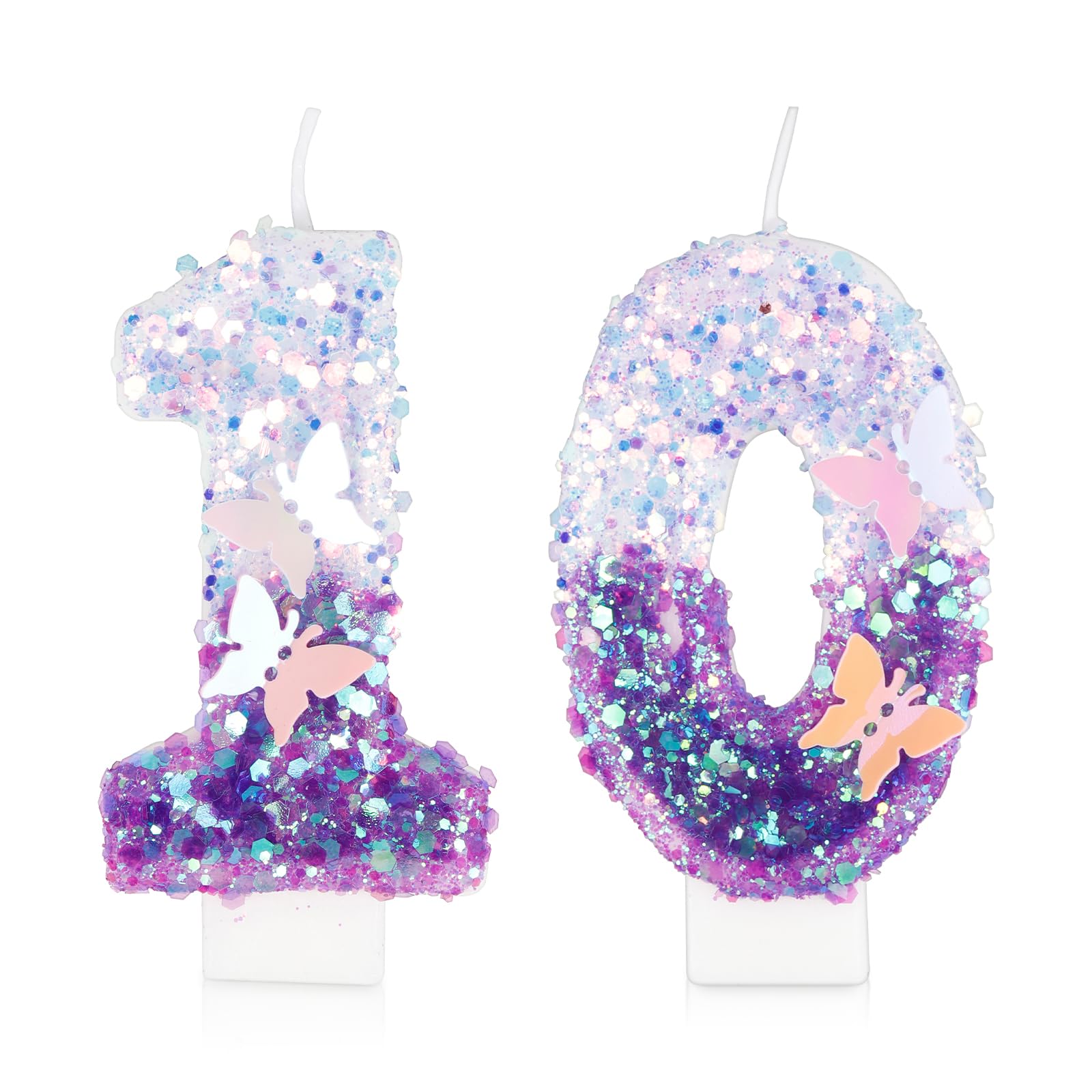 Birthday Candles Number 10 Candle, Butterfly 10th Birthday Decorations for Women/Girl, Purple Happy Birthday Candle for Cake, Handmade Sequin Numeral Candle Wedding Cake Topper Anniversary Party Decor