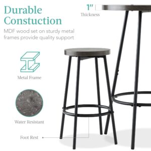 Best Choice Products Bistro Dining Set 3 Piece, Modern Round Counter Height Pub Table, Compact High Top with Bar Stools Pub Dining Set for Kitchen, Breakfast Room - Dark Gray