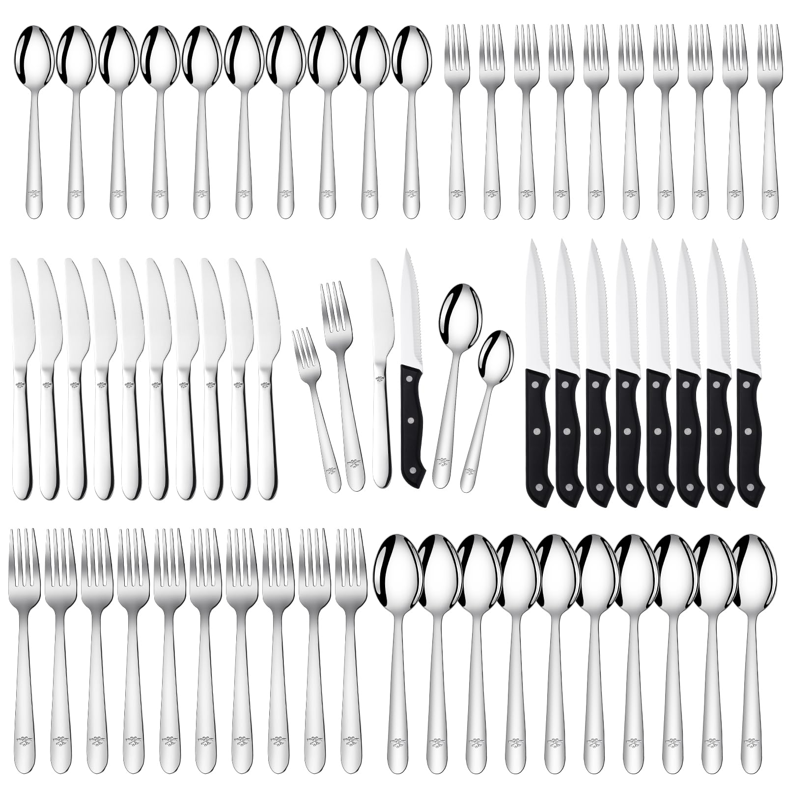 Amrules 58-Piece Silverware Set Service for 10 - Stainless Steel Flatware Cutlery Set - Knives Forks and Spoons Utensil sets for Home Kitchen Restaurant Hotel, Mirror Polished, Dishwasher Safe