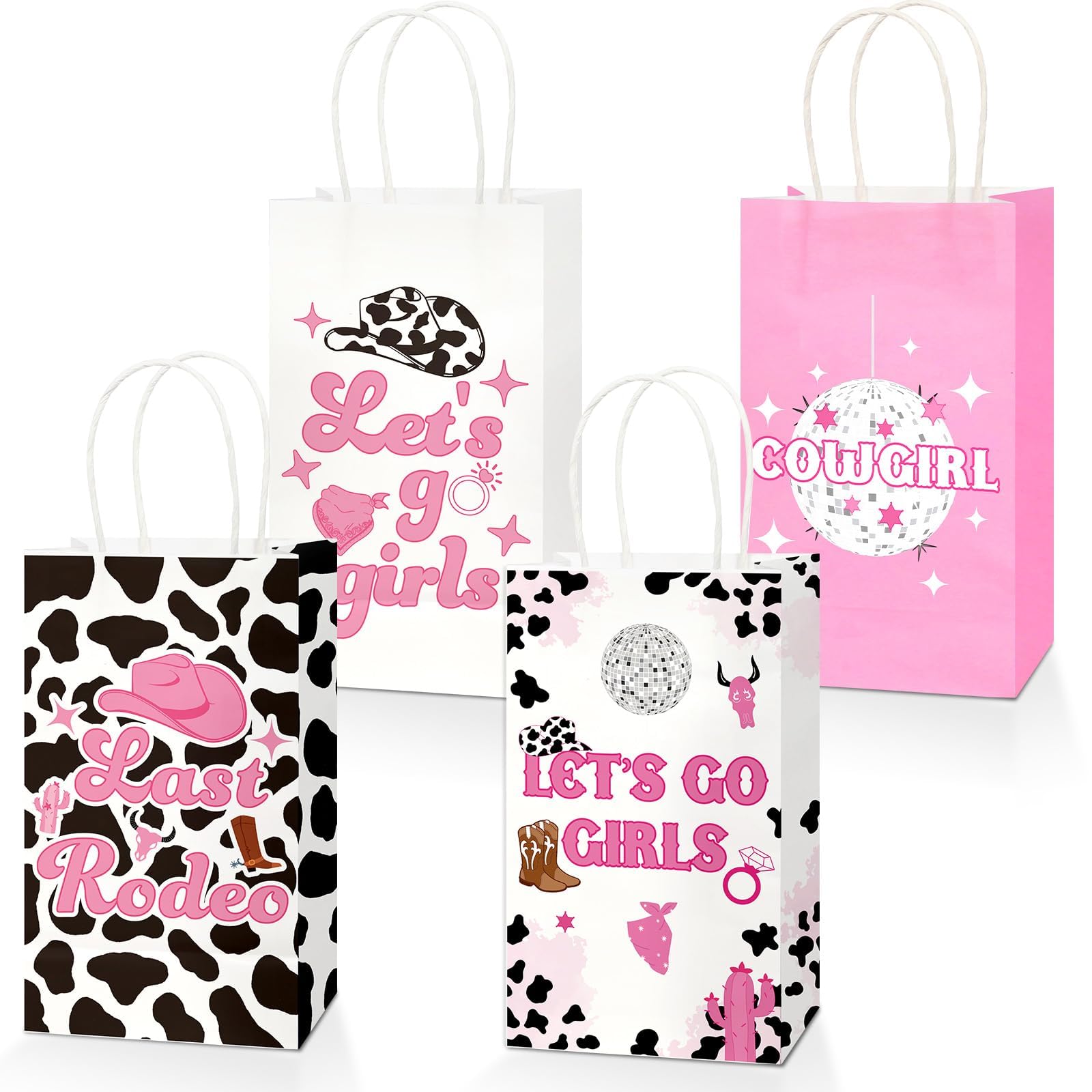 16PCS Let's Go Girls Gift Paper Bags Bachelorette Party Supplies Western Cowgirl Party Favors Bags Last Rodeo Bachelorette Party Decorations Disco Birthday Treat Bags for Bridal Shower Bachelorette