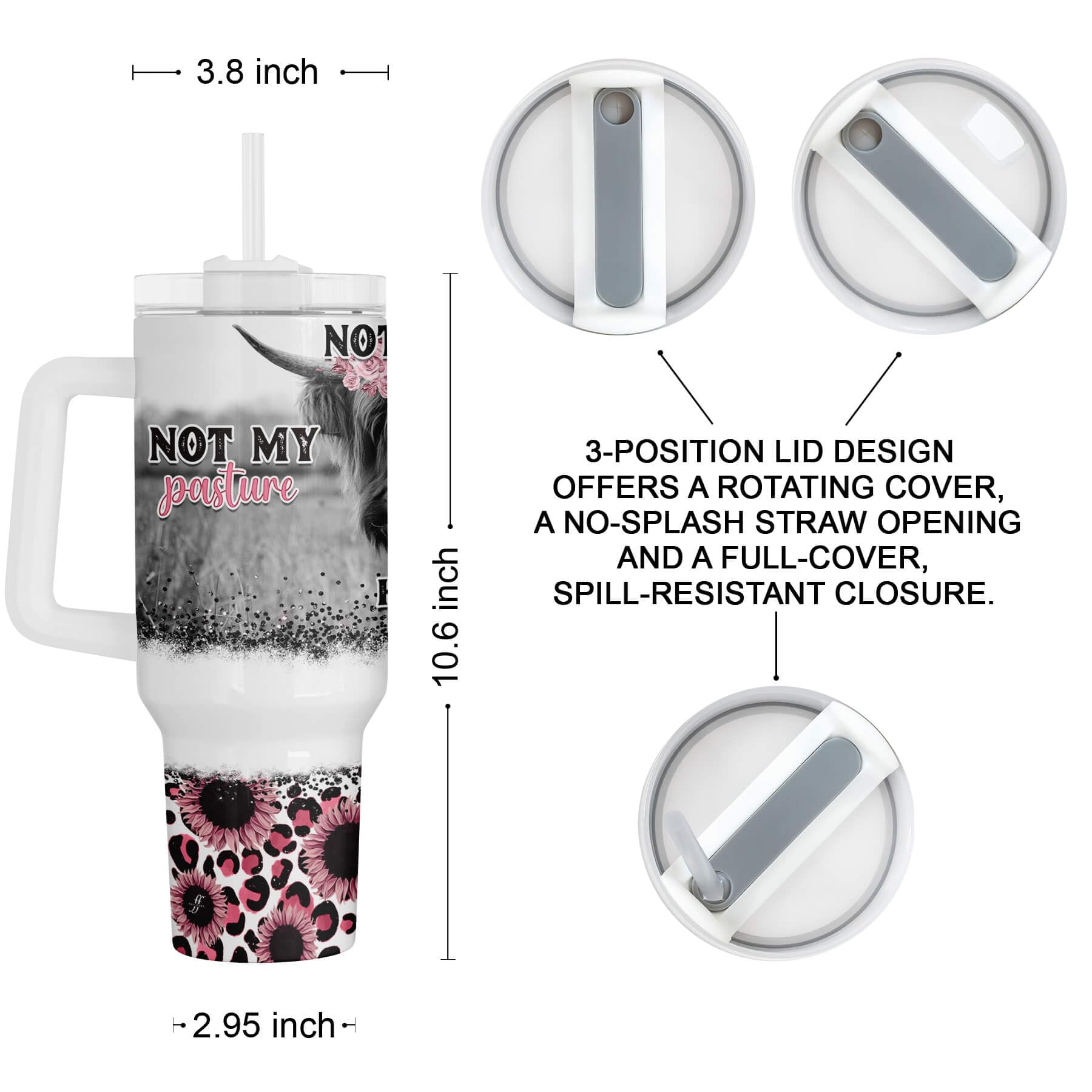 Fancyfams 40oz Cow Tumbler, Stainless Steel Mug, Highland Cow Gifts, Cow Cup, Cow Gifts for Women, Cow Themed Gifts, Cow Gifts for Cow Lovers, Cow Stuff, Highland Cow Mug (Not Today - 40oz)