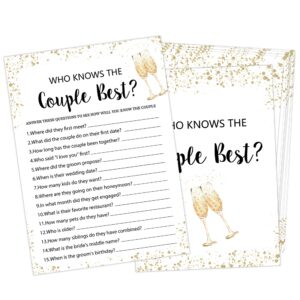 who knows the couple best bridal shower game, wedding shower and bachelorette party - set of 30 cards, gold champagne bridal wedding party game cards for guests, bridal shower party decorations-lm1