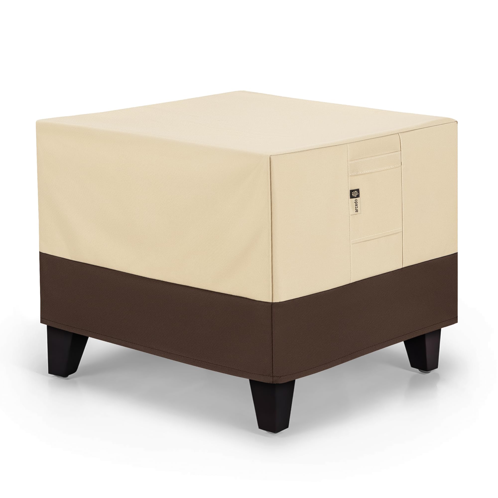 Arcedo Square Outdoor Ottoman Cover, Waterproof Coffee Table Cover, Patio Side Table Cover, Patio Ottoman Cover for Outdoor Furniture, 26”L x 26”W x 18”H, Durable and Stylish, Beige and Brown