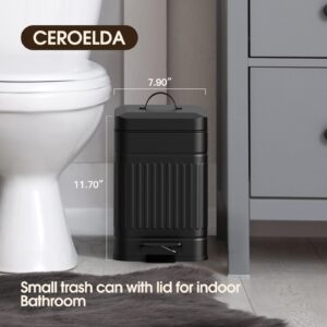 CEROELDA Small Trash Can with Lid-5L/1.3 Gal,Stainless Steel Outdoor Dog Poop Garbage Can-Farmhouse Retro Metal Waste Bin w/Step Pedal for Bathroom Bedroom Office-Soft Close-Black