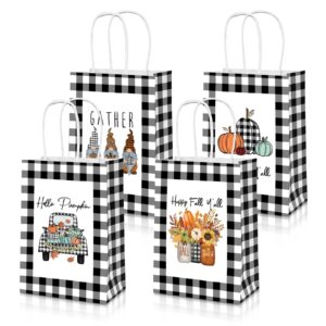 anydesign 12pcs fall paper gift bags with handle autumn pumpkin gnomes truck goodie bag farmhouse plaid party favor bags for fall thanksgiving birthday wedding party favors, 5.9 x 8.3 x 3.2 inch