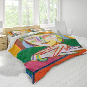 HOBBOY Bright Colors 3pc Bedding Set Warm Picasso Pattern Printed Bedding Duvet Cover Sets 2 Pillowcases with Zipper Closure All Season Queen