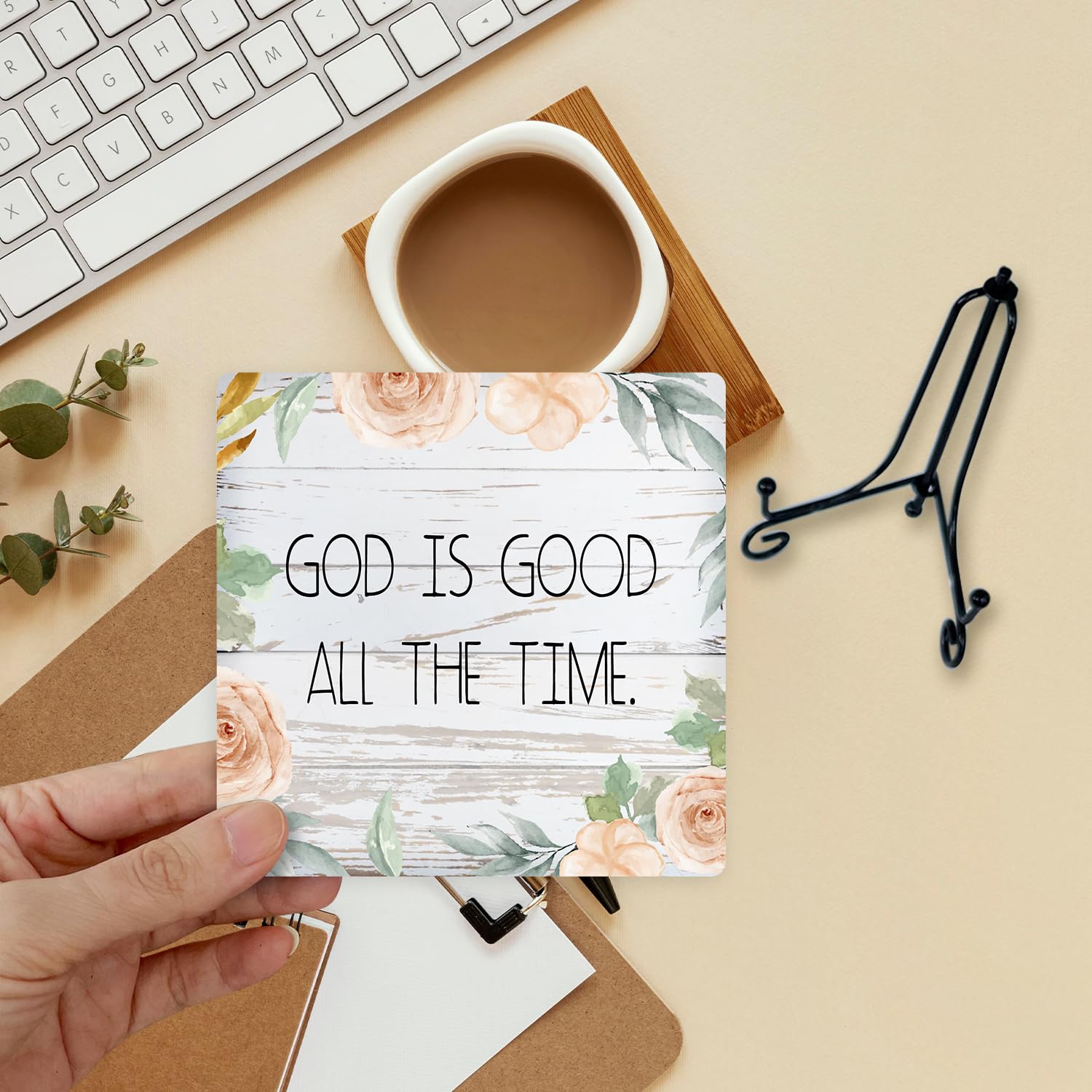 Christian Scripture Desk Decor Gift, Desk Wood Plaque with Stand, God is Good All The Time, Motivational Desk Wood Sign for Women Men Friend Family Teen colleagues School Home Office-a11