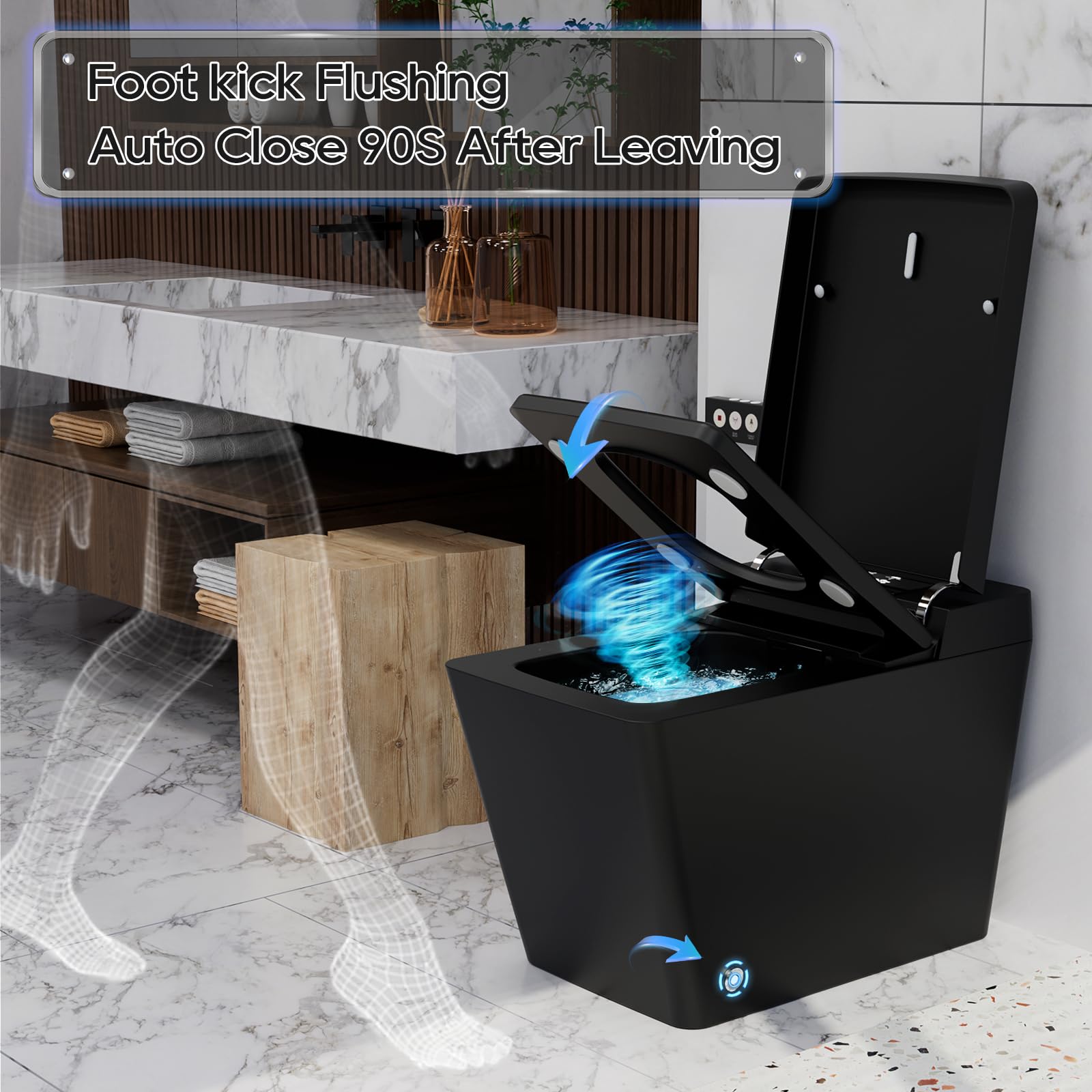 Smart Bidet Toilet for Bathroom with Remote Control, Modern Intelligent One Piece Tankless Toilet with Auto Open/Close Lid, Auto Dual Flush, Heated Bidet Seat, Warm Water and Dry.