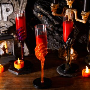 Tanlade 2.7 oz Halloween Goblets with Spooky Skeleton Hand Plastic Champagne Flutes Cups for Decorations and Haunted House(Orange, Black, Purple,12 Pcs)