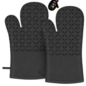 ixo oven mitts, oven gloves heat resistant 500°f with non-slip silicone surface pot holders, kitchen mitt with soft cotton lining for baking, cooking, bbq, black, 1 pair