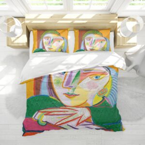 hobboy bright colors 3pc bedding set warm picasso pattern printed bedding duvet cover sets 2 pillowcases with zipper closure all season queen