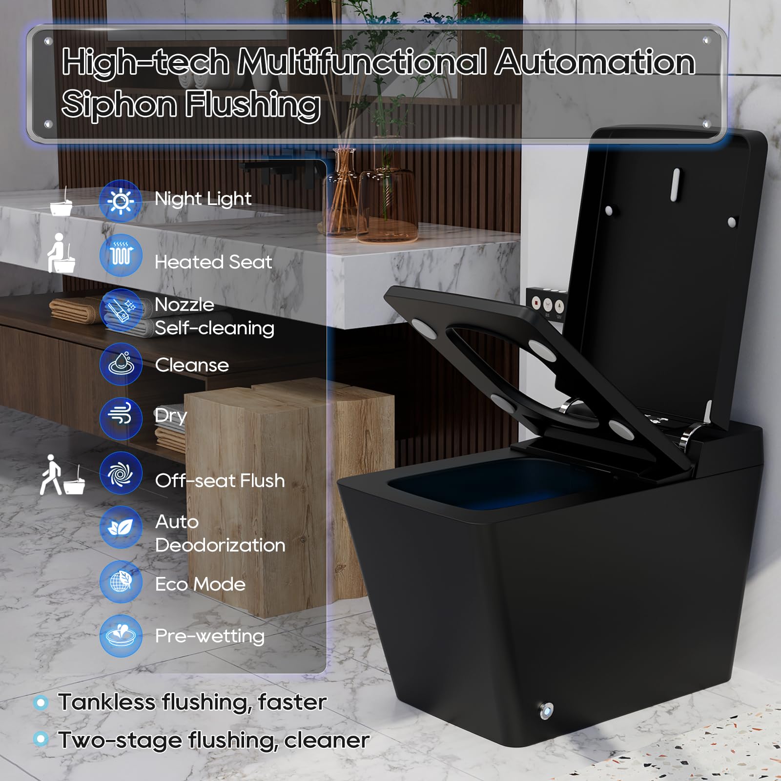 Smart Bidet Toilet for Bathroom with Remote Control, Modern Intelligent One Piece Tankless Toilet with Auto Open/Close Lid, Auto Dual Flush, Heated Bidet Seat, Warm Water and Dry.