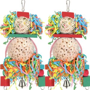 bbjinronjy bird toys,2pcs conure toys hanging natural soft sola ball beak chew shred forage toys for parrots,cockatiel,conure,love birds,parakeets,budgie and other small birds