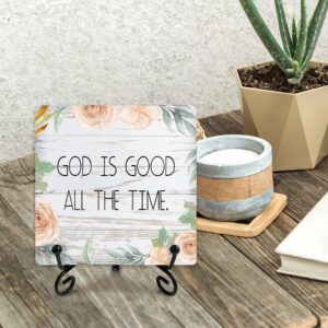 Christian Scripture Desk Decor Gift, Desk Wood Plaque with Stand, God is Good All The Time, Motivational Desk Wood Sign for Women Men Friend Family Teen colleagues School Home Office-a11