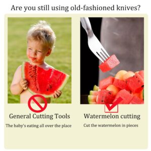 ZLMC 2-in-1 Watermelon Fork Slicer,Portable Stainless steel Watermelon Slicer with Melon Baller Scoop Extra,Dual Head Stainless Steel Fruit Forks Slicer Knife for Family Parties Camping(2PCS)