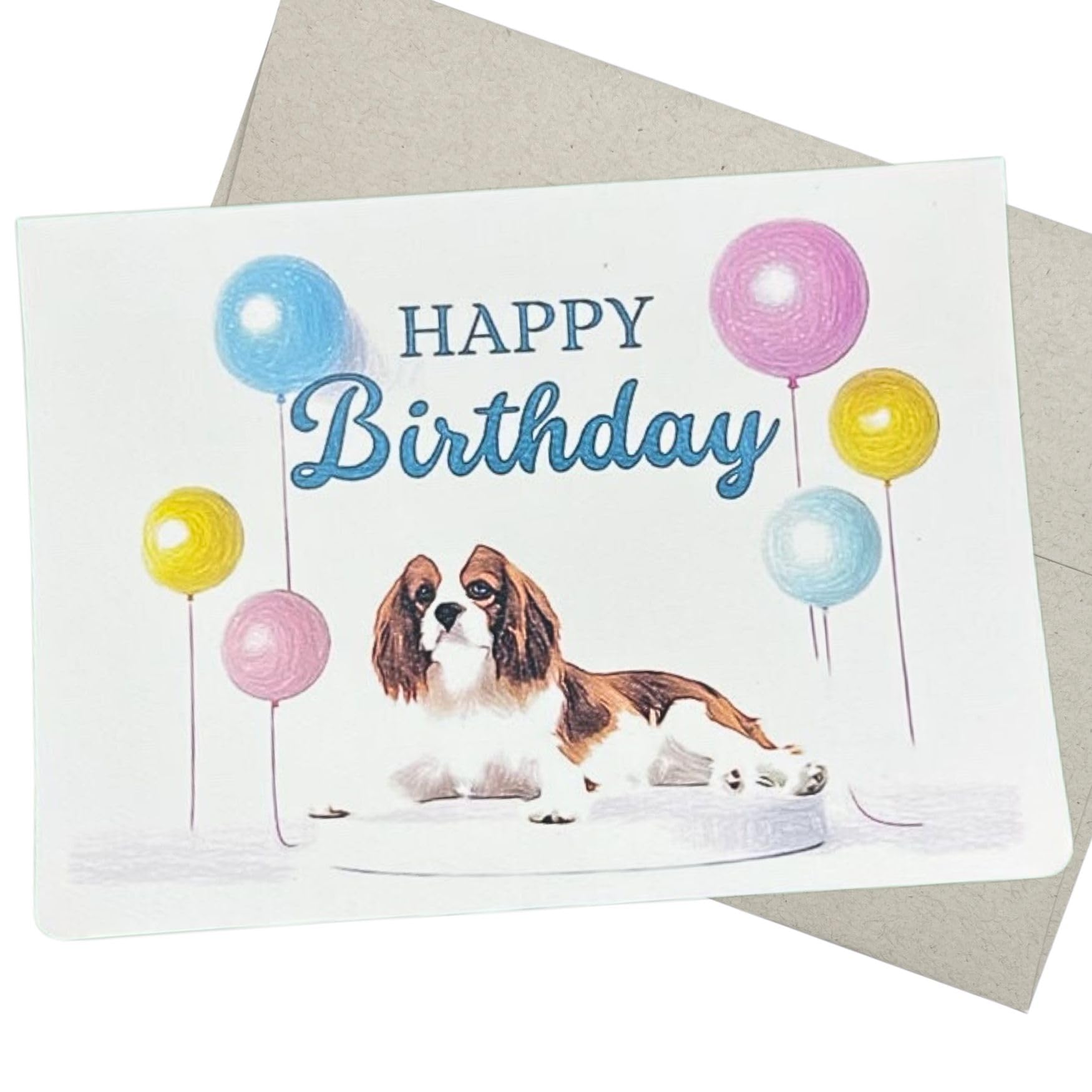 Cavalier King Charles Spaniel Birthday Card (7X5 Inches, Blank Inside) Happy Birthday Cavalier King Charles Greeting Card for a Birthday Party or to go with a gift from the Dog - 188