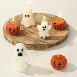 mtlee 6 pieces halloween ghost candles halloween cute pumpkin decorative tabletop candle set halloween ghost candle set delicate candles for home halloween decor