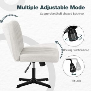 JUMMICO Armless Office Desk Chair No Wheels, Cross Legged Office Chairs Padded Wide Seat, Fabric Modern Adjustable Swivel Accent Chair, Computer Task Vanity Chair for Home Office (Beige)