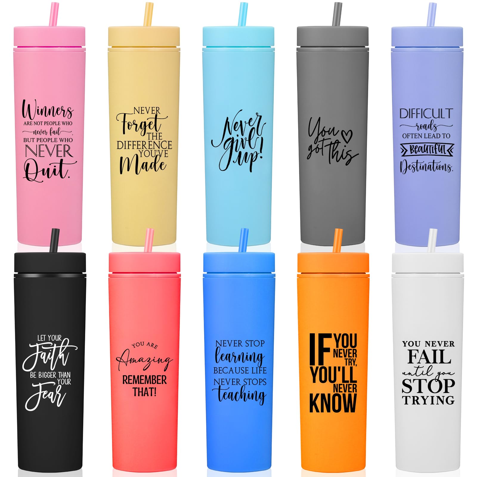 Tioncy 10 Pcs Employee Appreciation Gifts Bulk Thank You Gift 16oz Matte Inspirational Skinny Tumbler with Lid and Straw Christmas Appreciation Team Gifts for Coworker Teacher(Charming)