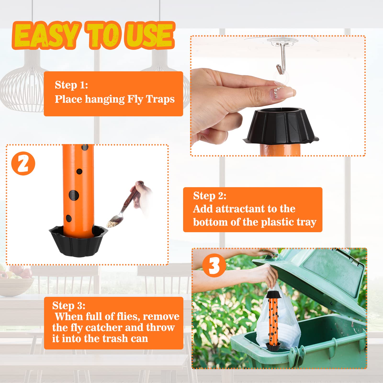 Qualirey Fruit Fly Traps for Indoors Hanging Fly Traps Outdoor Sticky Gnat Traps for House Indoor Gnats Killer Indoor Trap Tubes Disposable Fly Stick for Mosquito Flying Insect Bug Control (6 Pcs)