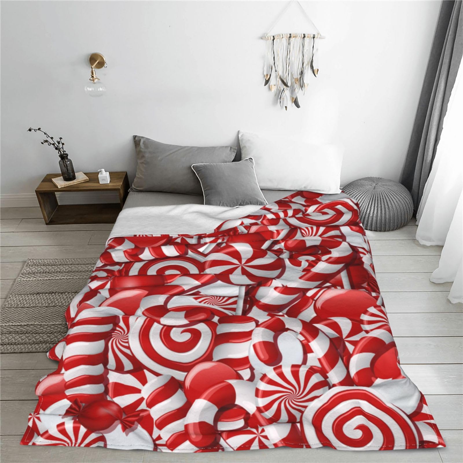 Christmas Swirl Candy Fleece Throw Blanket Red and White Sweet Xmas Soft Flannel Plush Lightweight Warm Cozy Blanket for Bed Couch Sofa Travel 50"X40"