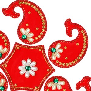 ARTISENIA Handmade Red Dolphin Acrylic Diwali Rangoli Floor Decorations Table Decoration Studded Stones Sequins Traditional Festive Home Door Décor | Floor Wall Stickers RJV-002