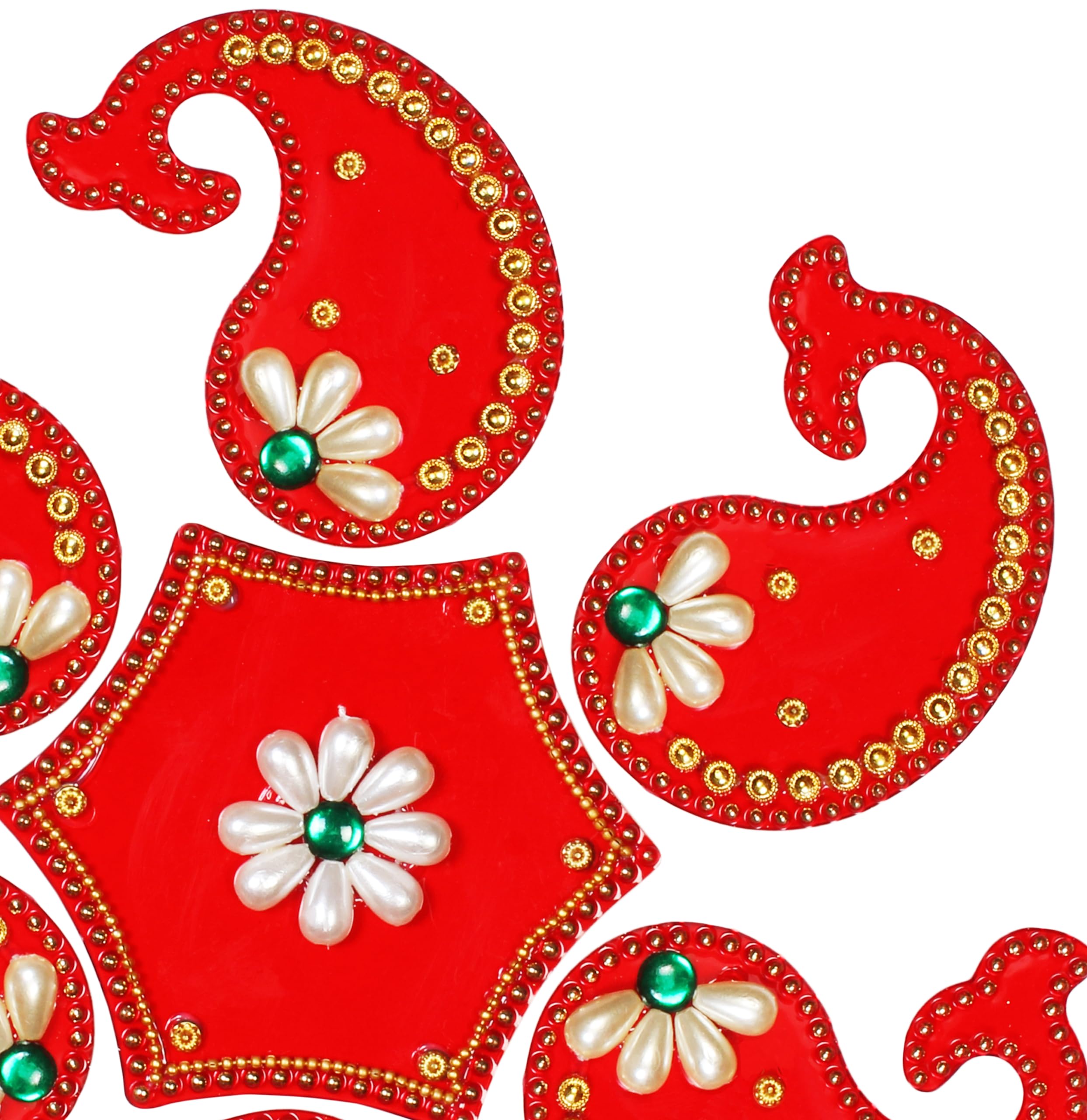 ARTISENIA Handmade Red Dolphin Acrylic Diwali Rangoli Floor Decorations Table Decoration Studded Stones Sequins Traditional Festive Home Door Décor | Floor Wall Stickers RJV-002