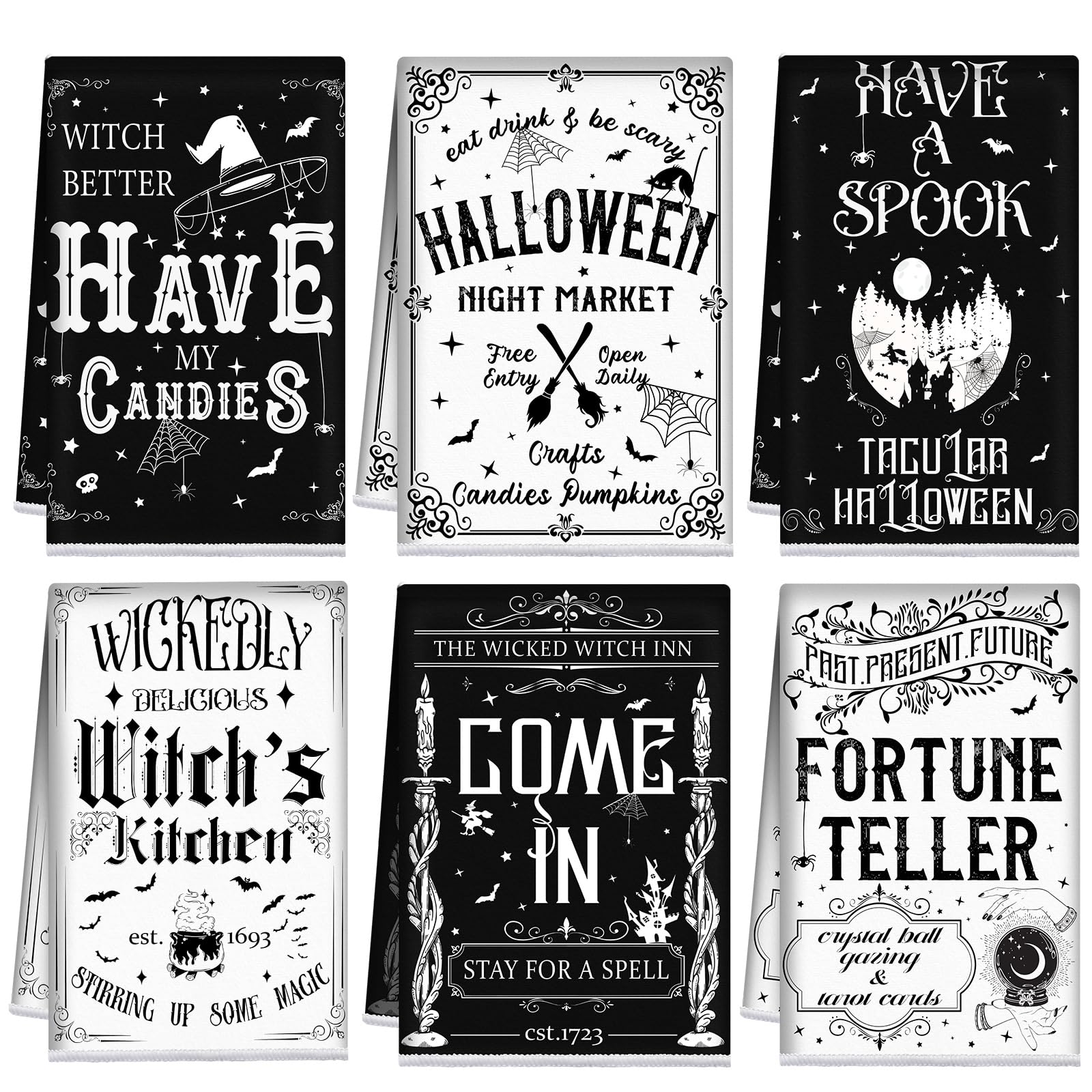 6 Pcs Halloween Kitchen Towel Set Witch Horror Proverbial Dish Towel Spooky Ghost Hand Towel for Home Kitchen Cooking Baking Tea Towels