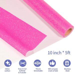 VINYL FROG Glitter HTV Vinyl 10" x5ft Heat Transfer Vinyl Roll Hot Pink Iron on Vinyl Sparkle Heat Press Vinyl for T-Shirts Gift Designs