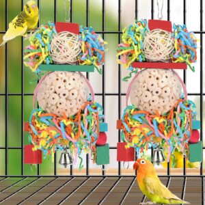 BBjinronjy Bird Toys,2PCS Conure Toys Hanging Natural Soft Sola Ball Beak Chew Shred Forage Toys for Parrots,Cockatiel,Conure,Love Birds,Parakeets,Budgie and Other Small Birds