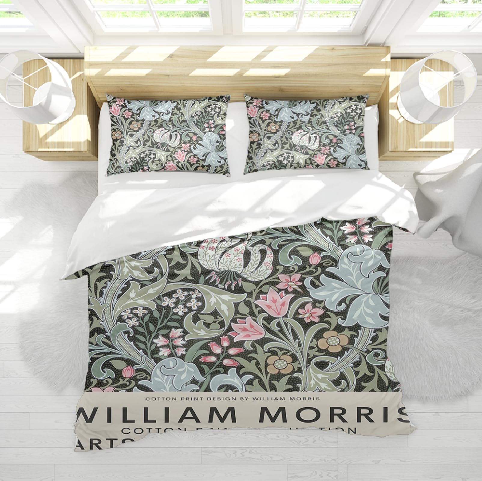 CIHCOHOME Vintage Duvet Cover William Morris Artwork Plant Theme Duvet Cover 3PCS Soft and Breathable Rustic Bedding Set with Zipper Closure Queen (90"x90")