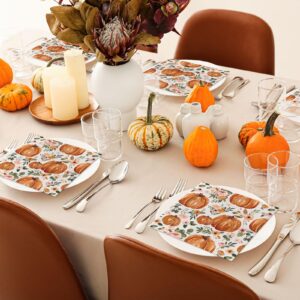 AnyDesign 80 Pack Fall Pumpkin Paper Napkins Watercolor Disposable Autumn Luncheon Napkins Boho Floral Pumpkin Dessert Dinner Hand Napkin for Thanksgiving Harvest Tea Party Supplies, 6.5 x 6.5 Inch