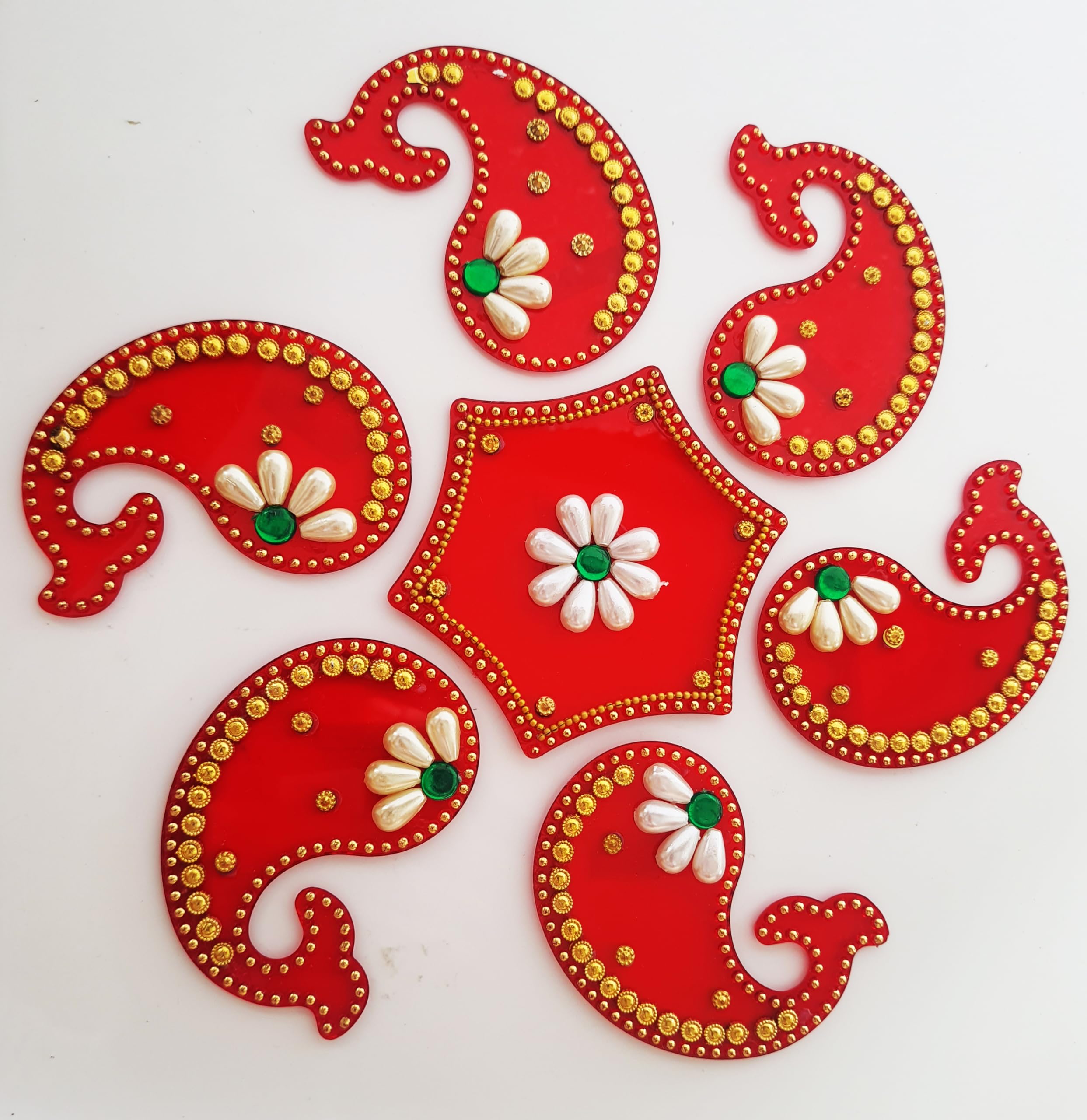 ARTISENIA Handmade Red Dolphin Acrylic Diwali Rangoli Floor Decorations Table Decoration Studded Stones Sequins Traditional Festive Home Door Décor | Floor Wall Stickers RJV-002