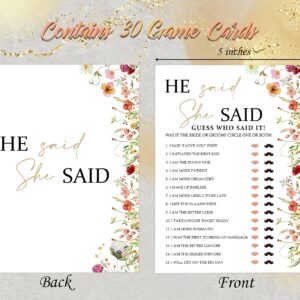 He Said She Said Bridal Shower Games, Wedding Shower and Bachelorette Party - Set of 30 Cards, Boho Floral Bridal Wedding Activities Game Cards for Guests, Bridal Shower Party Decorations-LH2