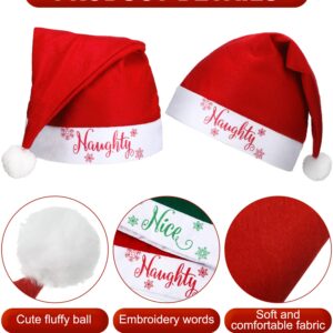 Leumoi 50 Pieces Naughty and Nice Plush Christmas Santa Hats Decorative Red and Green Christmas Hat Xmas Santa Hats for Adults Kids Women Men Funny Decoration Holiday Party Costume Supply