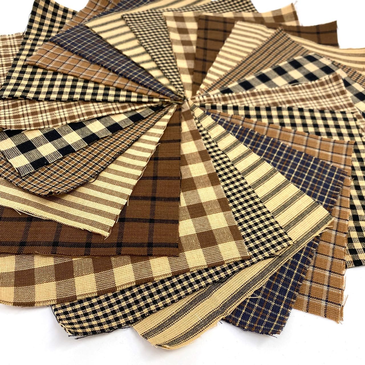 40+ Brown & Black Charm Pack 5 inch Precut Plaid Cotton Homespun Cabin Fabric Squares by JCS