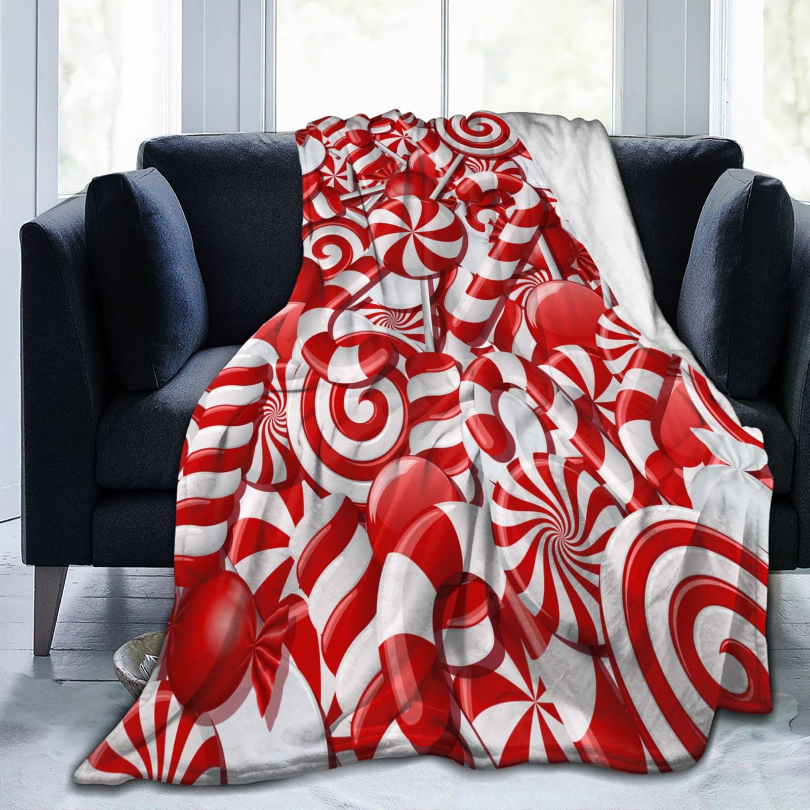 Christmas Swirl Candy Fleece Throw Blanket Red and White Sweet Xmas Soft Flannel Plush Lightweight Warm Cozy Blanket for Bed Couch Sofa Travel 50"X40"