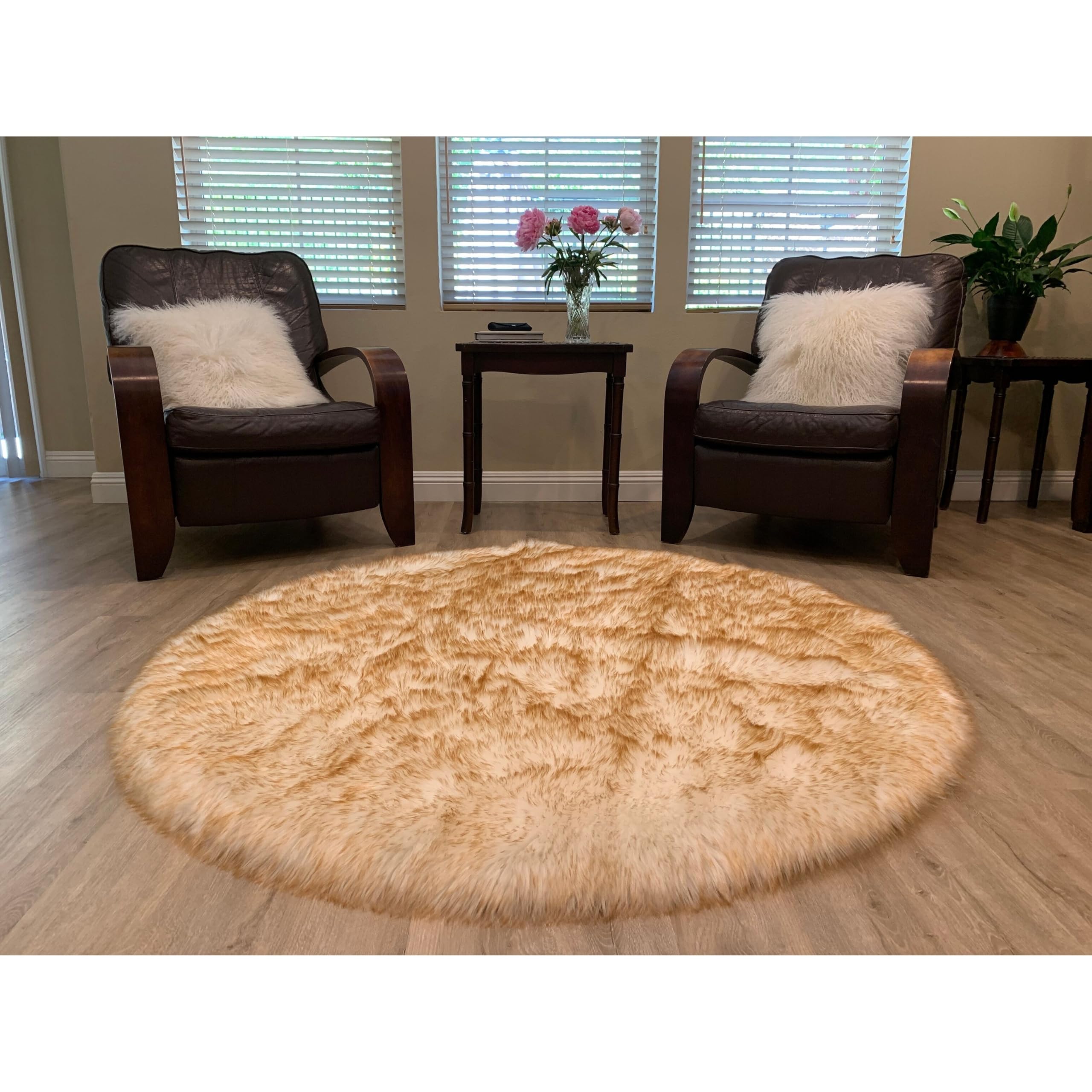 Spectrum Rugs Legacy Home Faux Sheepskin Round Shag Area Rug Sunset 4' X 4' Round 4' Round Living Room, Bedroom, Dining Room