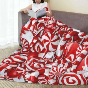 Christmas Swirl Candy Fleece Throw Blanket Red and White Sweet Xmas Soft Flannel Plush Lightweight Warm Cozy Blanket for Bed Couch Sofa Travel 50"X40"