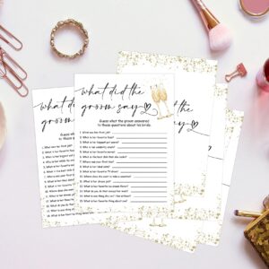 What Did the Groom Say Bridal Shower Game, Wedding Shower and Bachelorette Party - Set of 30 Cards, Gold Champagne Bridal Wedding Activities Game Cards for Guests, Bridal Shower Party Decorations-LK1